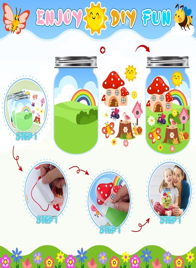 AMCEMIC 24Set Spring Craft Kits for Kids Make A Summer Bugs Stickers Scene, DIY Summer Craft Jar Sticker Butterfly Flower Bee Mushroom Insect Bulk Set Make Your Own Scene for Home Classroom Game Activities - Image 3